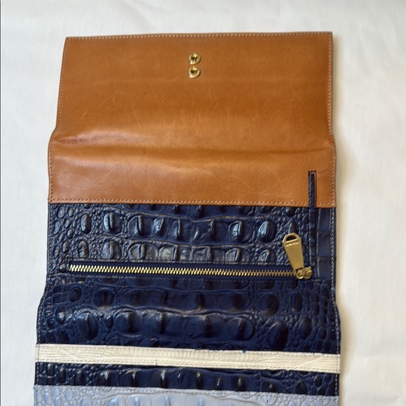 Brahmin Blue Navy Light Blue White and Brown Croc-Embossed Leather Wallet - Picture 6 of 9
